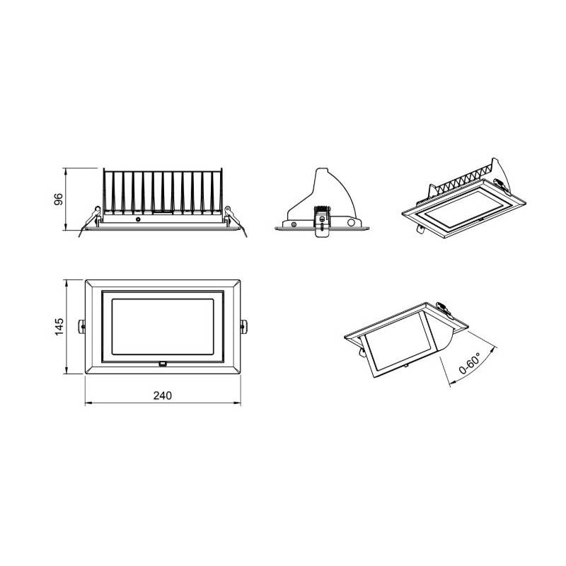 Downlight LED-Downlight rechteckig 38W 120° CCT SYSTEM