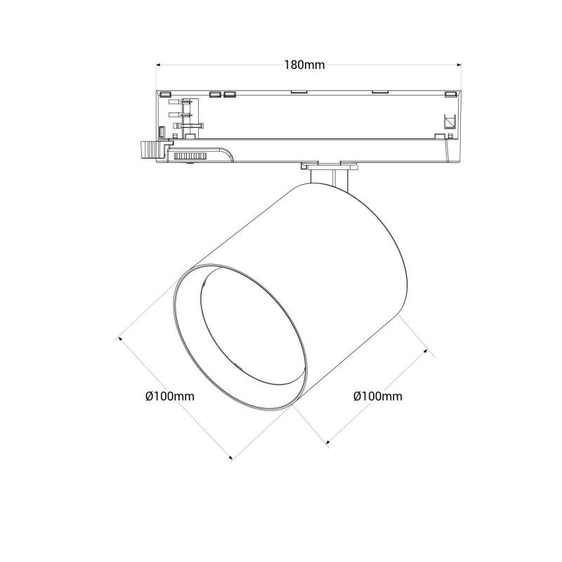 3 Phasen LED-Schienenstrahler 4000K - 40W - CRI 95 - Philips Xitanium Treiber - Weiß - Abmessungen