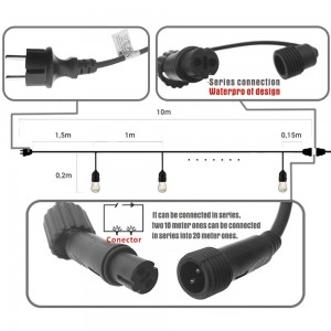 Lichterkette für den Außenbereich 10 Meter + 10 LED-Lampen E27 1W - IP44 - Warmweiß - Montage