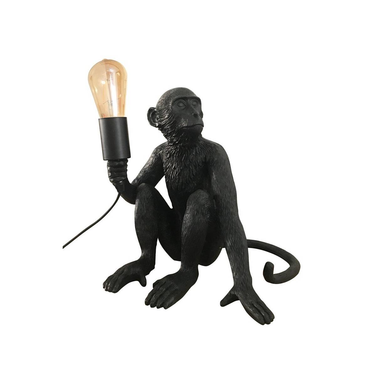 Affen-Tischleuchte „Rila“ aus Harz - Interieurlampe - schwarze Farbe - E27