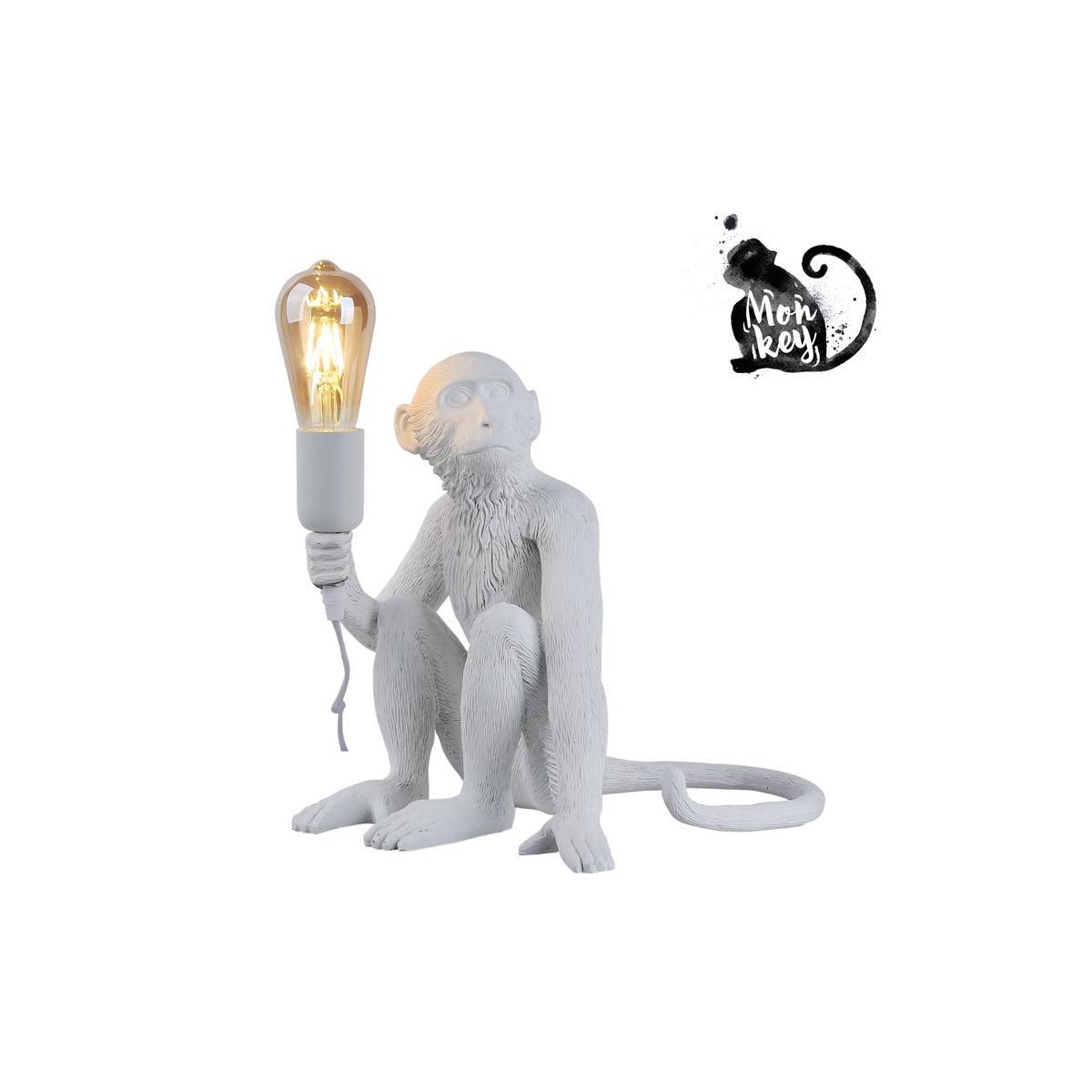 Affen-Tischleuchte „Rila“ aus Harz -  Tischlampe Weiß