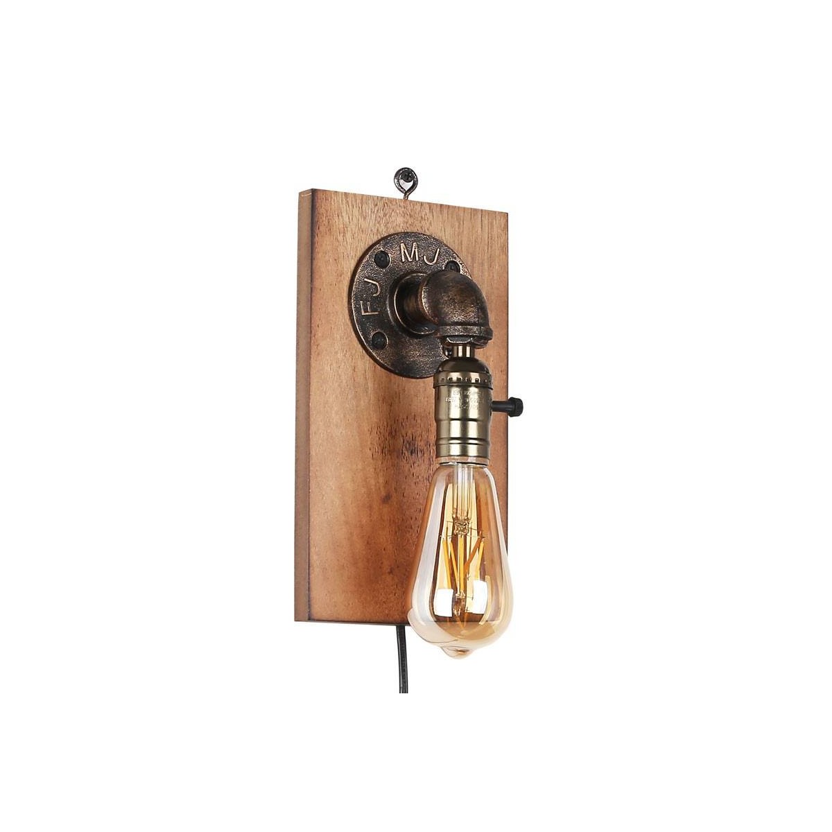 Wandleuchte aus Metall und Holz OLDER - Vintage Retro Lampe E27 Filament