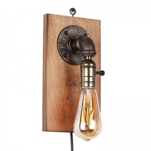Wandleuchte aus Metall und Holz OLDER - Vintage Retro Lampe E27 Filament