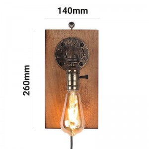 Wandlampe aus Holz und Metall - E27 - Older - Bronze - Wasserleitung Kupfer - Vintage Retro Industrial