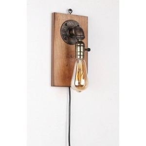 Wandlampe aus Holz und Metall - E27 - Older - Bronze - Wasserleitung Kupfer - Vintage Retro Industrial