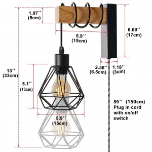 Käfigwandleuchte mit Schalter und Stecker "RODEN".