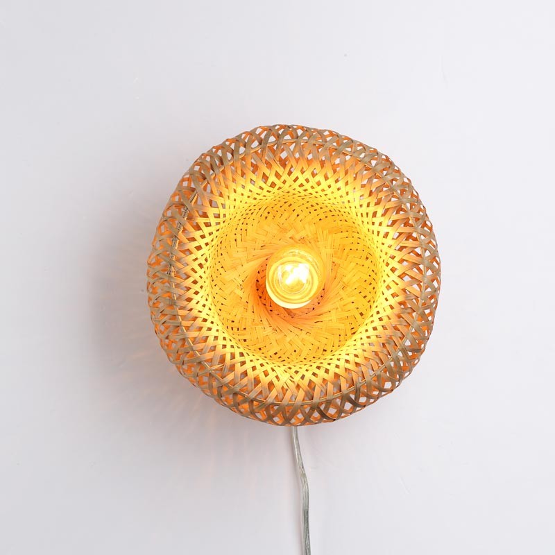 Wandleuchte aus Korbgeflecht mit Stecker „Round“ - E27 - Wohnzimmer Wandleuchte aus Korbgeflecht mit Stecker „Round“ - E27 - Wohnzimmer