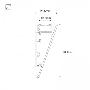 Alu-Oberflächenprofil für LED-Streifen 23,5 x 57,8 mm (2m) - Abmessungen