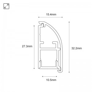 Alu-Profil für LED-Streifen 15,4 x 32,2 mm (2m) - Abmessungen