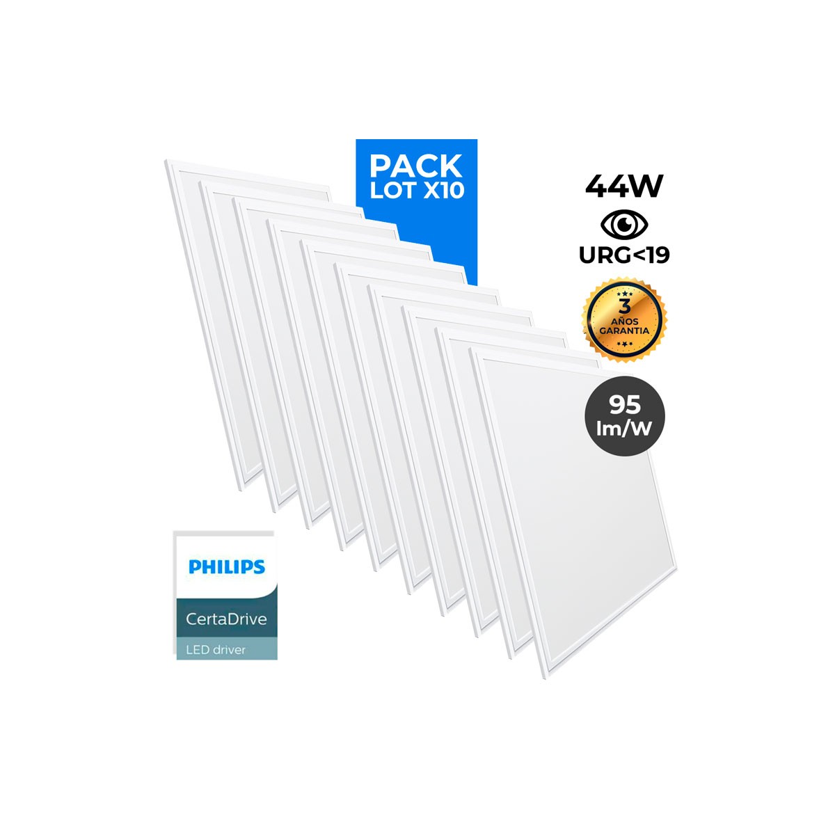 10er Pack x Slim LED Panels 60x60cm - Philips Treiber - 44W - UGR19 - LED Deckenbeleuchtung