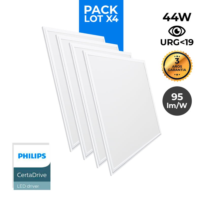 4er Pack x Slim LED Panels 60x60cm - Philips Treiber - 44W - UGR19 - LED Einbaupanel, alle Farbtemperaturen