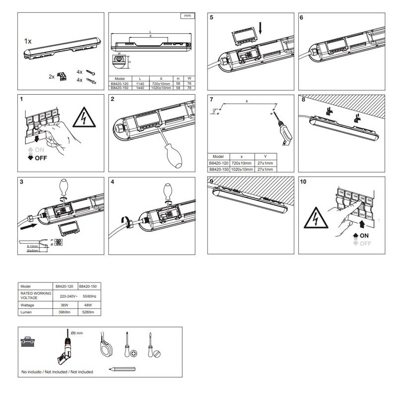 Wasserdichte & koppelbare LED Feuchtraumleuchte 36W - 120cm - IP65 - Installation Wasserdichte & koppelbare LED Feuchtraumleuchte 36W - 120cm - IP65 - Installation
