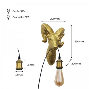 Goldene Dickhornschaf-Wandleuchte „Capris“ E27 - Abmessungen