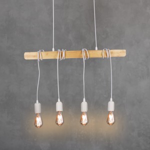 Vintage Pendelleuchte aus Holz OTTO - 4 x E27 - Hängelampe, LED Hängeleuchte, Holz Natur, Holzbalken, Bar, Geschäftsraum