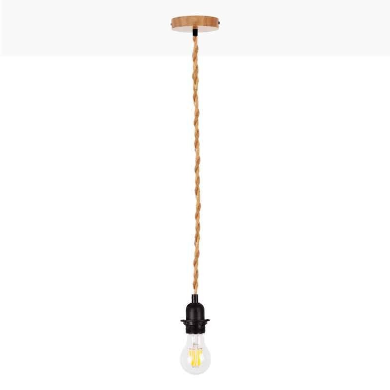 Hängeleuchte aus Holz und Seil für Glühbirne E27 130cm
