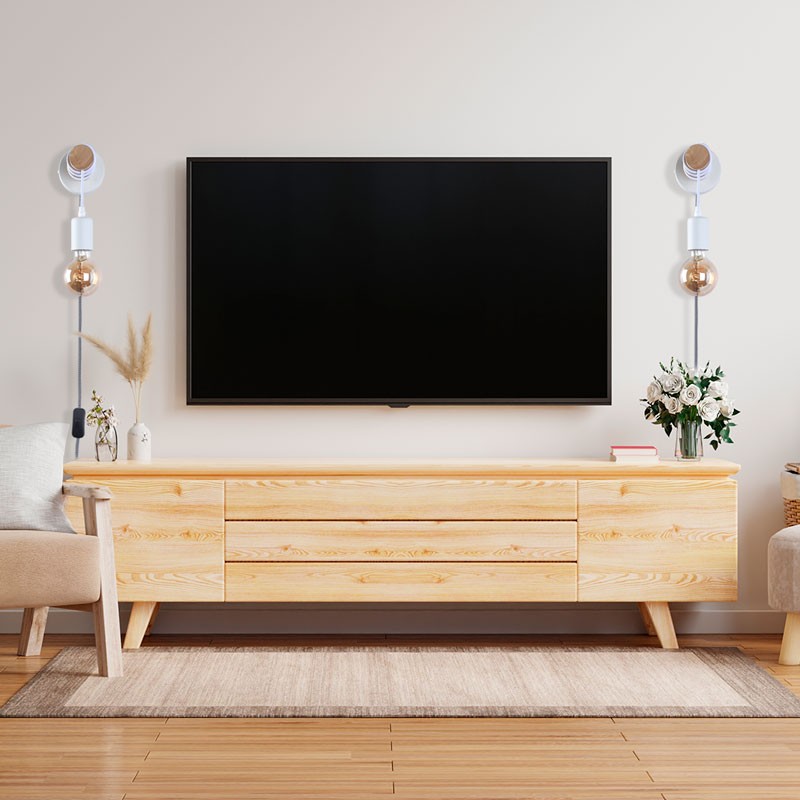 Wandleuchte aus Holz mit Schalter und Stecker "MILA".