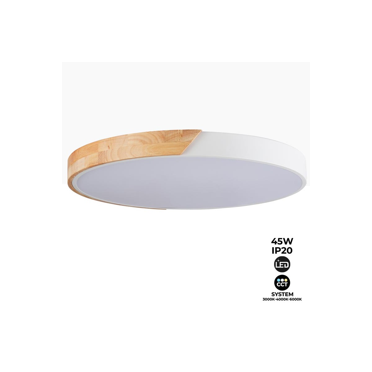 Weiß und Holz LED-Deckenleuchte CCT ø508x50mm