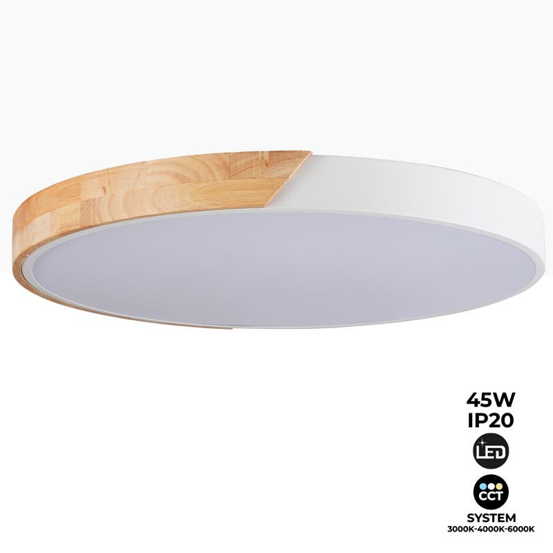 Weiß und Holz LED-Deckenleuchte CCT ø508x50mm