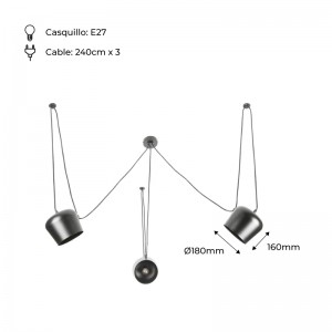Moderne Dreifach-Pendelleuchte „Blus“ - E27 - Abmessungen
