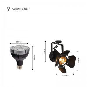 Pack "CINEMA" Verstellbarer Einphasen-Stromschienenstrahler mit LED PAR30 E27 Leuchtmittel