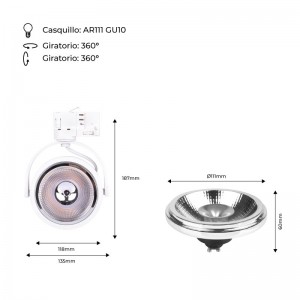 Pack LED-Schienenstrahler 3 Phasen + LED-Glühbirne AR111 GU10