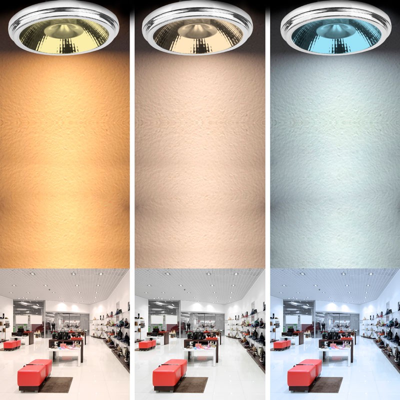 Pack LED-Schienenstrahler einphasig + LED-Glühbirne AR111 GU10 Pack LED-Schienenstrahler einphasig + LED-Glühbirne AR111 GU10