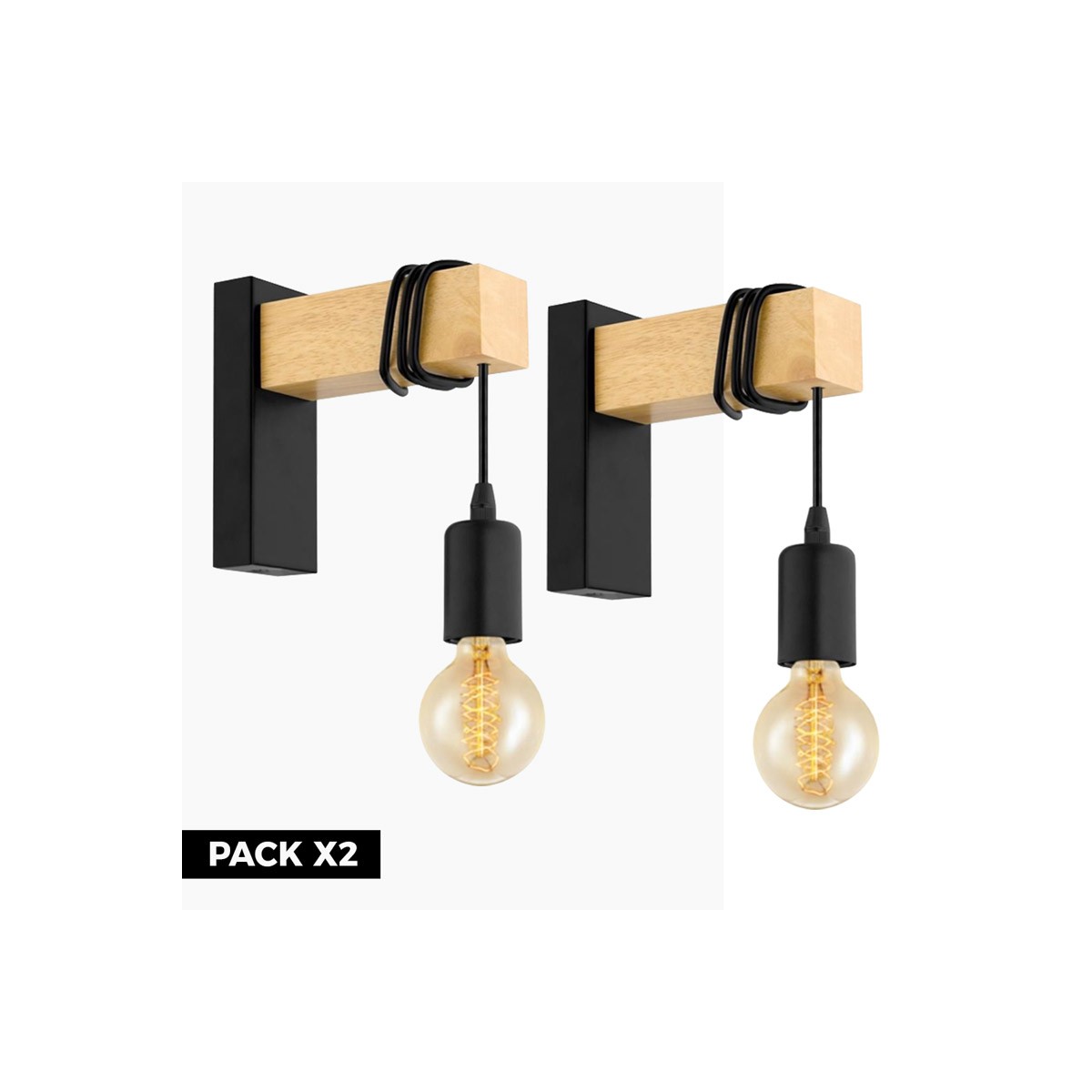 2er-Pack Rustikale Wandlampen aus Holz "RUDER