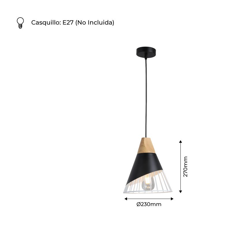 Skandi Hängeleuchte „Ador“ aus Metall und Holz - E27 Hängelampe Abmessungen Skandi Hängeleuchte „Ador“ aus Metall und Holz - E27 Hängelampe Abmessungen