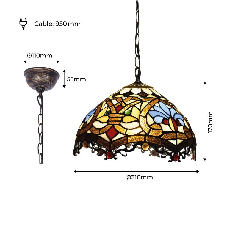 Von Tiffany inspirierte Pendelleuchte mit Blumenmosaik aus Glas