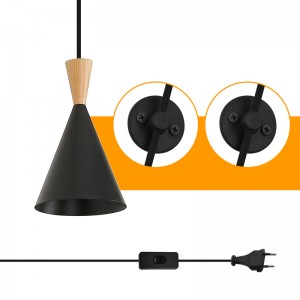 Skandi Pendelleuchte aus Metall und Holz „Lima“ / „Beat Tall“ von TOM DIXON - Hängelampe mit Kabel und Stecker - schwarz