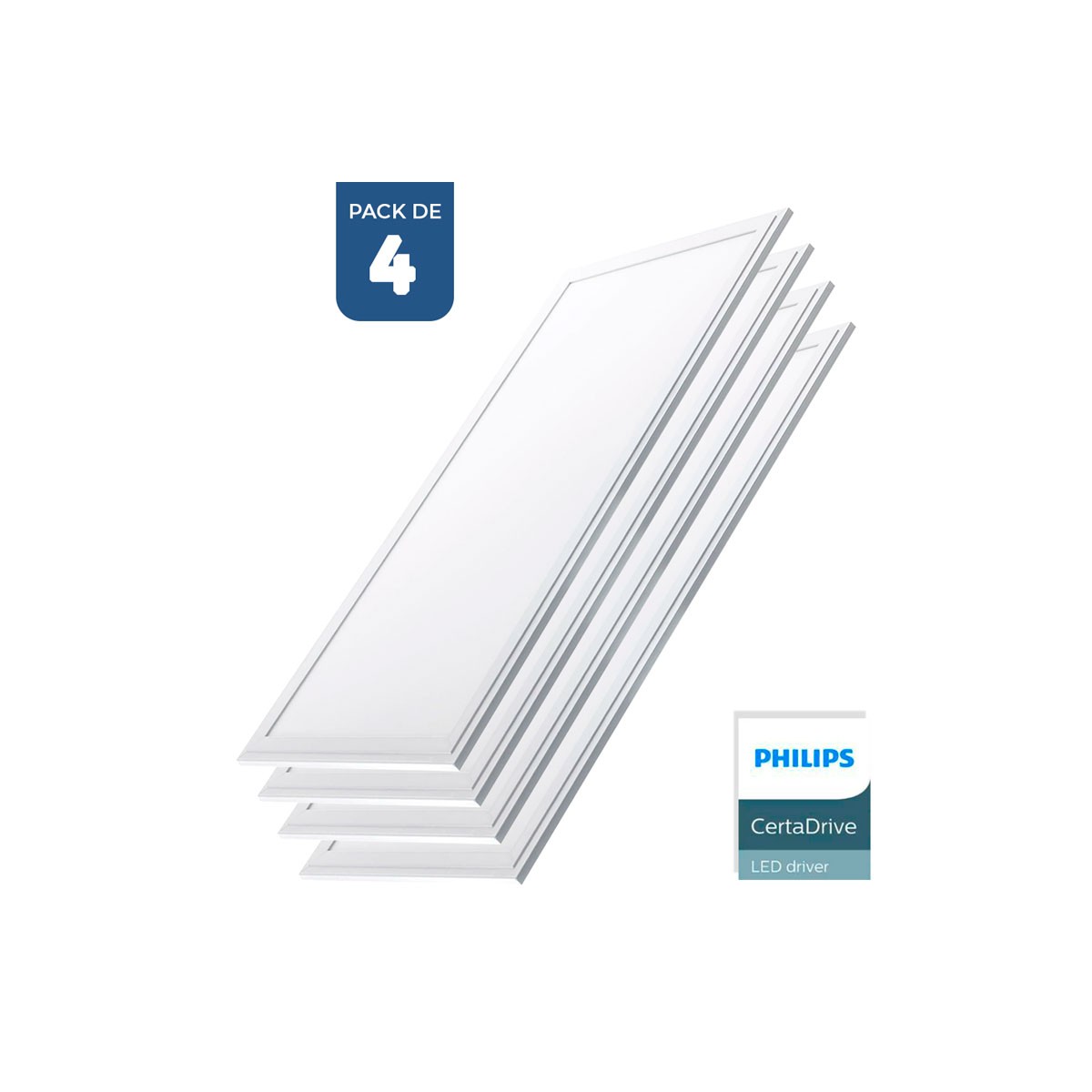 4er Pack x Slim LED Panels 120x30cm - Philips Treiber - 44W - UGR19 - Arbeitsplatz, Büroleuchte, Klinik