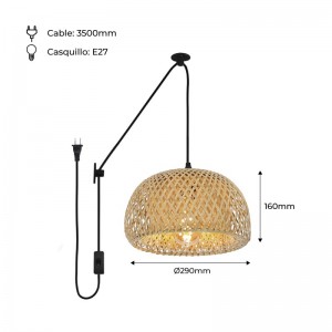 Hängeleuchte YONNA Korblampe mit Schalter und Stecker - E27 Hängelampe, Korbgeflecht, Abmessungen