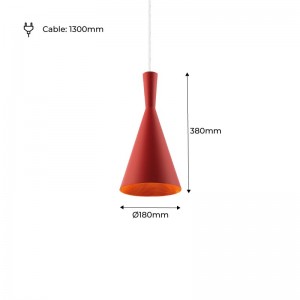 Nordische Hängeleuchte E27 „Solvang“ - Tom Dixon Design - rot, minimalistisch, Skandi - Abmessungen