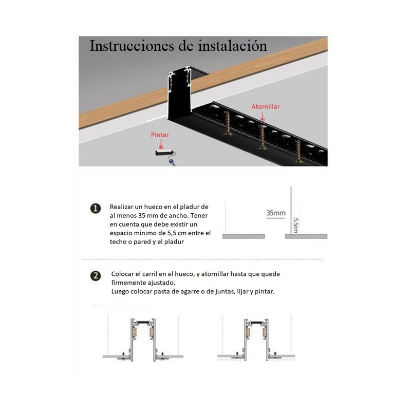 Einbau-Magnetschiene 20 mm - 48V - 2 Meter - Montageanleitung