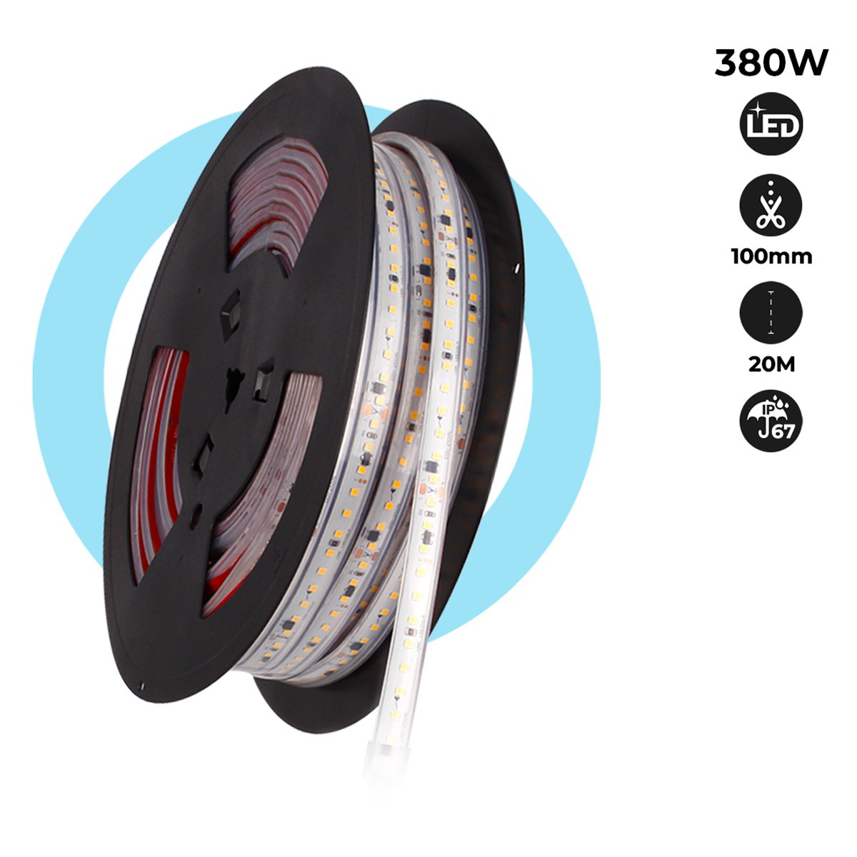 LED-Streifen 220V 300W (2400xSMD2835) 12mm IP67 Rolle 20 Meter