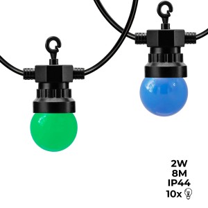 LED-Lichterkette schwarz 10 mehrfarbige LED-Glühmittel - 8 Meter lang