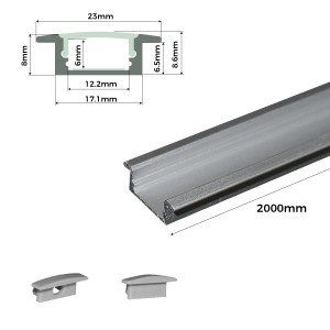 Alu-Einbauprofil mit Diffusor für LED-Streifen - 2 Kappen - 23x8mm