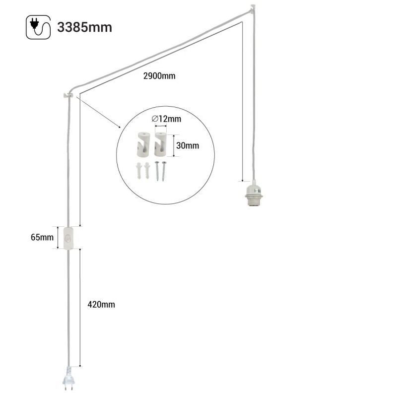 E27-Fassung mit PVC-Kabel, Schalter und Stecker