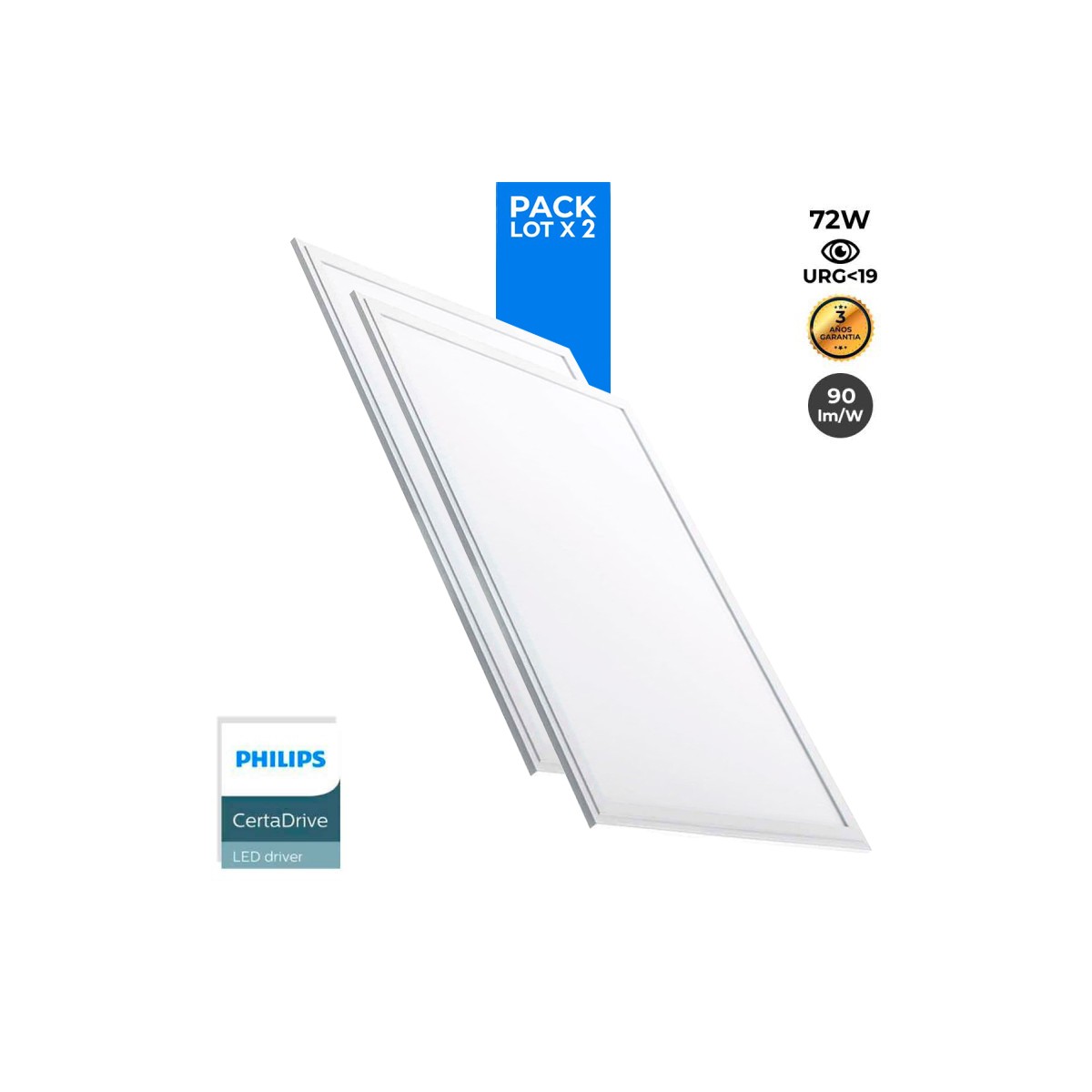 2er-Pack LED-Einbaupanels slim 120x60 cm - PHILIPS Treiber - 72W - UGR19