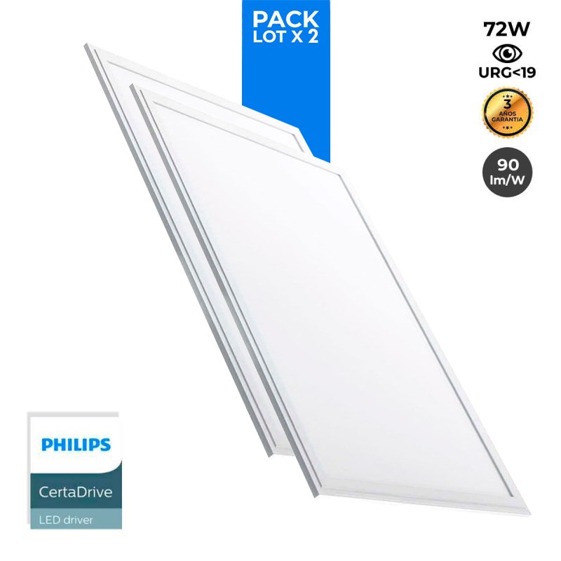 2er-Pack LED-Einbaupanels slim 120x60 cm - PHILIPS Treiber - 72W - UGR19