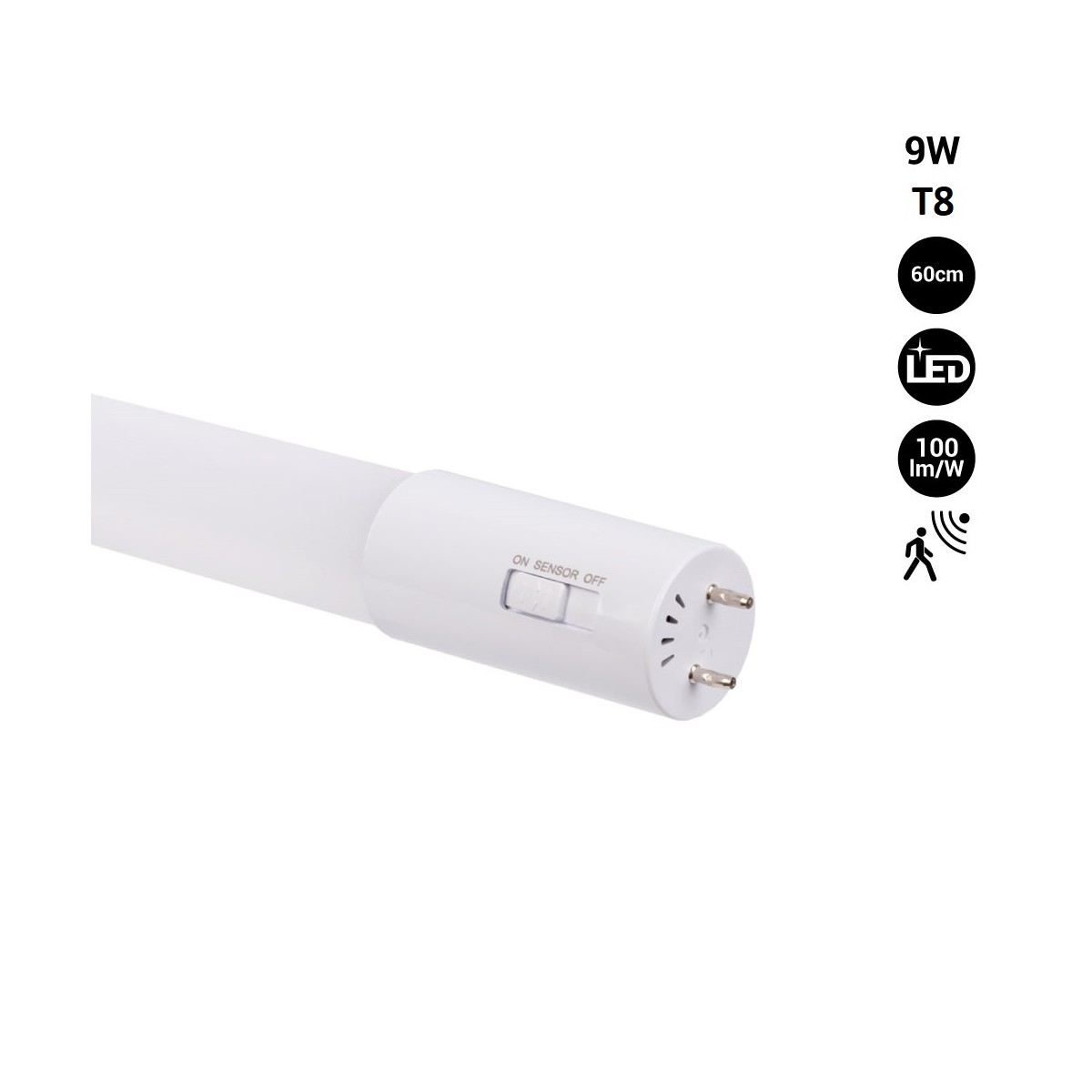 LED-Röhre 60cm T8 mit Mikrowellen-Bewegungsmelder - 9W - 100 lm/W - 6000K - Bewegungssensor, G13 Sockel