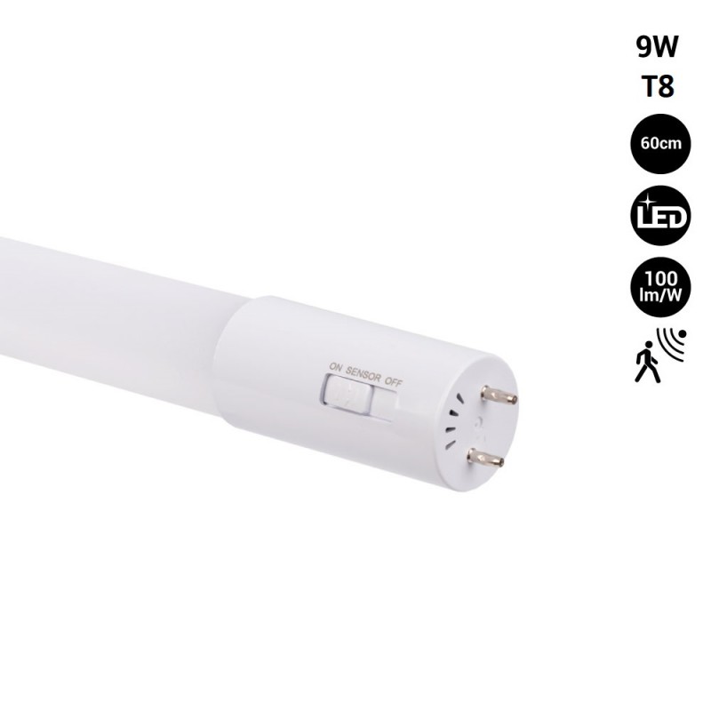 LED-Röhre 60cm T8 mit Mikrowellen-Bewegungsmelder - 9W - 100 lm/W - 6000K - Bewegungssensor, G13 Sockel