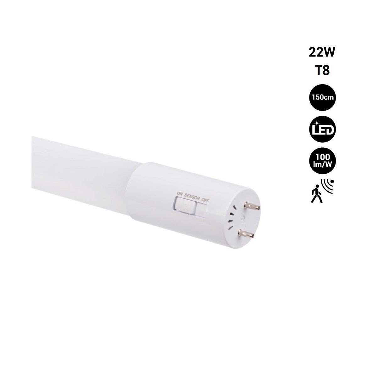 LED-Röhre 150cm T8 mit Mikrowellen-Bewegungsmelder - 22W- 100 lm/W - 6000K - Bewegungssensor, G13, kompakt