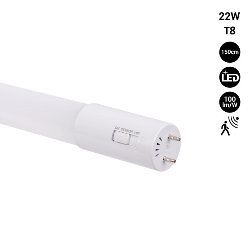 LED-Röhre 150cm T8 mit Mikrowellen-Bewegungsmelder - 22W- 100 lm/W - 6000K - Bewegungssensor, G13, kompakt