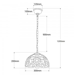 „Tiffany“-Pendelleuchte aus Glas mit Blumenmuster - Abmessungen