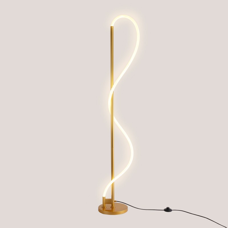 Moderne Stehleuchte mit Neon-Schlauch „Corda“ - 360° - dimmbar - 30W - 3000K - goldfarbene Struktur Moderne Stehleuchte mit Neon-Schlauch „Corda“ - 360° - dimmbar - 30W - 3000K - goldfarbene Struktur