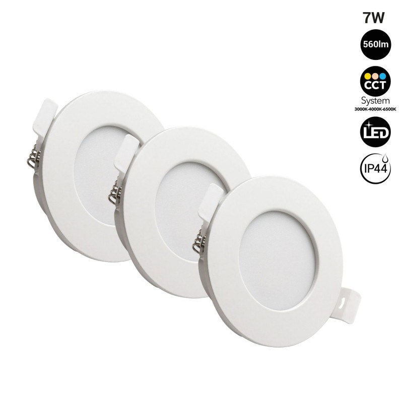 3er Pack - LED-Einbaudownlight CCT - 7W - IP44 – Einbauöffnung Ø 68-75 mm