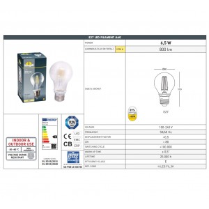 LED Filament-Lampe E27 - 6,5W - Fumagalli - 2700K - Effizienz - wirksam