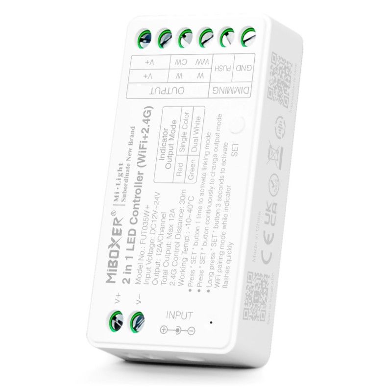 2 in 1 Controller für LED-Streifen - Einfarbig - Dual White - 12/24V DC - 2,4G - WLAN - MiBoxer - Sprachsteuerung 2 in 1 Controller für LED-Streifen - Einfarbig - Dual White - 12/24V DC - 2,4G - WLAN - MiBoxer - Sprachsteuerung