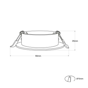 Schwenkbarer Downlight-Ring für GU10 / MR16 Leuchtmittel - Einbauöffnung Ø75 mm - Abmessungen